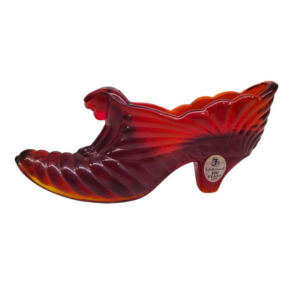 Vintage Fenton Art Glass Amberina Red Glass Slipper Shoe 2005